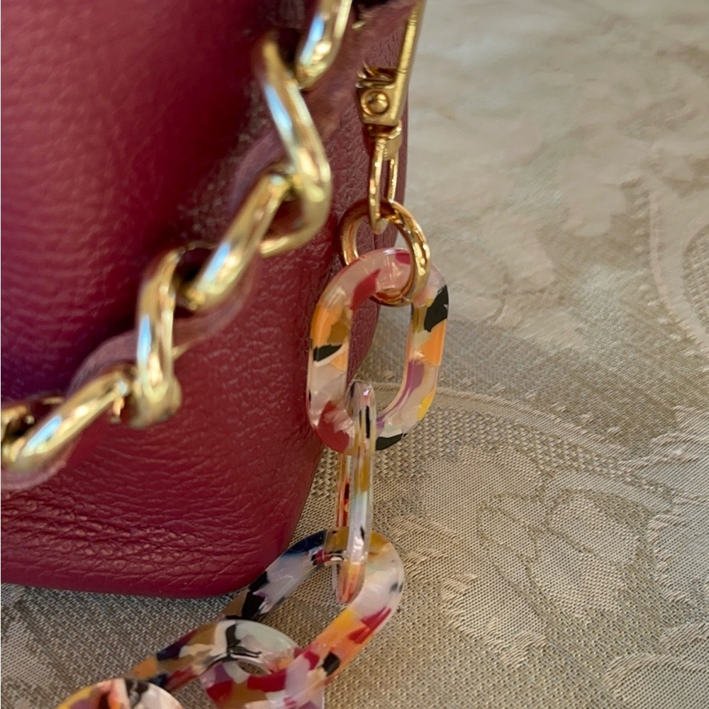 Isadora Made in Italy Burgandy Italian Leather Satchel Acry Chain Crossbody Bag - Picture 2 of 9